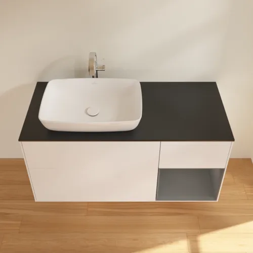 VILLEROY BOCH Toaletní skříňka Finion, s osvětlením, 3 výsuvy, 1200 x 603 x 501 mm, bílý matný lak / antracitový matný lak / černé matné sklo #F812GKMT, obrázek 4