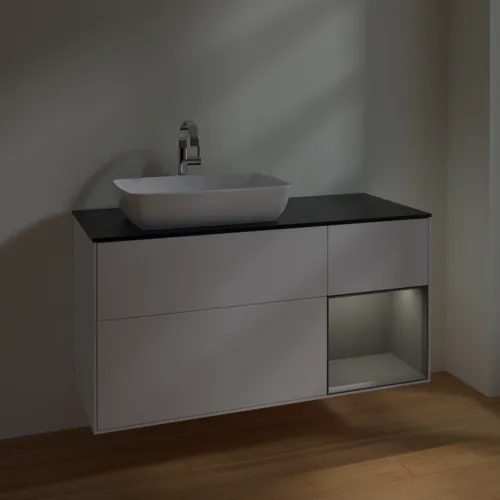 VILLEROY BOCH Toaletní skříňka Finion, s osvětlením, 3 výsuvy, 1200 x 603 x 501 mm, bílý matný lak / antracitový matný lak / černé matné sklo #F812GKMT, obrázek 5