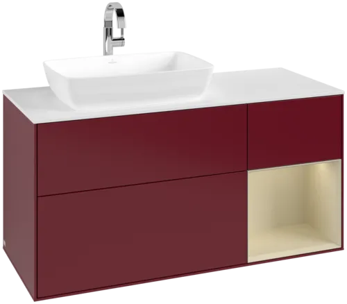VILLEROY BOCH Toaletní skříňka Finion, s osvětlením, 3 výsuvy, 1200 x 603 x 501 mm, Peony Matt Lacquer / Silk Grey Matt Lacquer / Glass White Matt #F811HJHB
