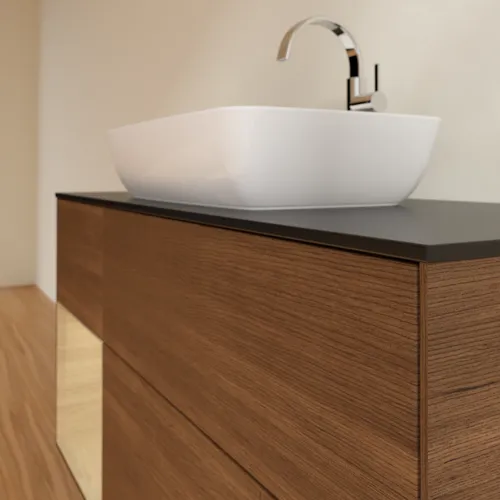 VILLEROY BOCH Toaletní skříňka Finion, s osvětlením, 3 výsuvy, 1200 x 603 x 501 mm, ořechová dýha / dubová dýha / sklo černé matné #F822PCGN, obrázek 6