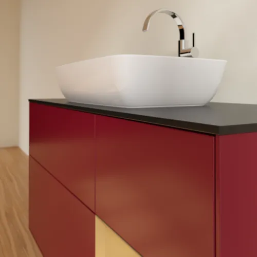 VILLEROY BOCH Toaletní skříňka Finion, s osvětlením, 3 výsuvy, 1200 x 603 x 501 mm, Peony Matt Lacquer / Gold Matt Lacquer / Glass Black Matt #F832HFHB, obrázek 6