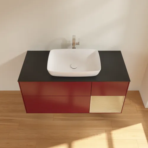 VILLEROY BOCH Toaletní skříňka Finion, s osvětlením, 3 výsuvy, 1200 x 603 x 501 mm, matný lak Peony / dubová dýha / černé matné sklo #F832PCHB, obrázek 4