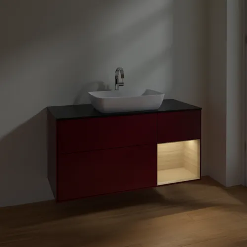 VILLEROY BOCH Toaletní skříňka Finion, s osvětlením, 3 výsuvy, 1200 x 603 x 501 mm, matný lak Peony / dubová dýha / černé matné sklo #F832PCHB, obrázek 5