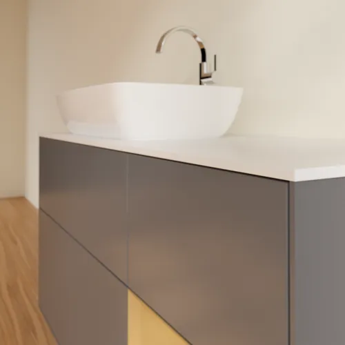 VILLEROY BOCH Toaletní skříňka Finion, s osvětlením, 3 výsuvy, 1200 x 603 x 501 mm, antracitový matný lak / zlatý matný lak / bílé matné sklo #F811HFGK, obrázek 6