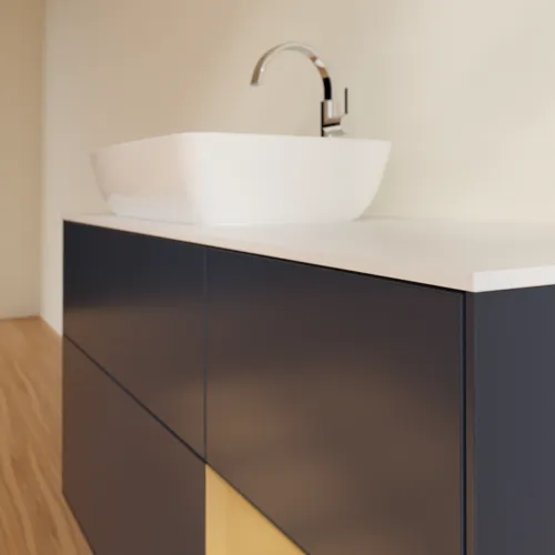 VILLEROY BOCH Toaletní skříňka Finion, s osvětlením, 3 výsuvy, 1200 x 603 x 501 mm, Midnight Blue Matt Lacquer / Gold Matt Lacquer / Glass White Matt #F811HFHG, obrázek 6