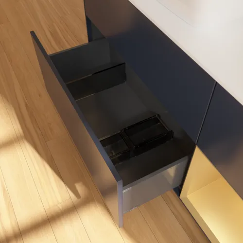 VILLEROY BOCH Toaletní skříňka Finion, s osvětlením, 3 výsuvy, 1200 x 603 x 501 mm, Midnight Blue Matt Lacquer / Gold Matt Lacquer / Glass White Matt #F811HFHG, obrázek 7