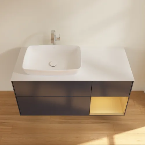 VILLEROY BOCH Toaletní skříňka Finion, s osvětlením, 3 výsuvy, 1200 x 603 x 501 mm, Midnight Blue Matt Lacquer / Gold Matt Lacquer / Glass White Matt #F811HFHG, obrázek 4