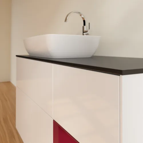 VILLEROY BOCH Toaletní skříňka Finion, s osvětlením, 3 výsuvy, 1200 x 603 x 501 mm, lesklý bílý lak / matný lak Pivoňka / matné černé sklo #F812HBGF, obrázek 6