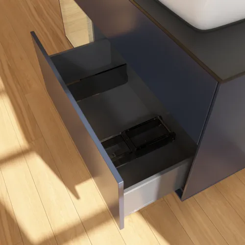 VILLEROY BOCH Toaletní skříňka Finion, s osvětlením, 3 výsuvy, 1200 x 603 x 501 mm, Midnight Blue Matt Lacquer / Oak Veneer / Glass Black Matt #F802PCHG, obrázek 7
