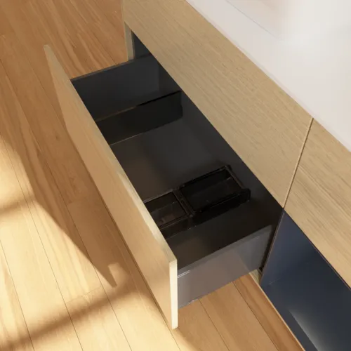 VILLEROY BOCH Toaletní skříňka Finion, s osvětlením, 3 výsuvy, 1200 x 603 x 501 mm, dubová dýha / půlnočně modrý matný lak / bílé matné sklo #F811HGPC, obrázek 7