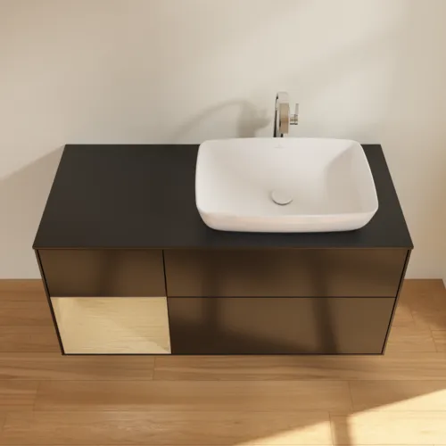 VILLEROY BOCH Toaletní skříňka Finion, s osvětlením, 3 výsuvy, 1200 x 603 x 501 mm, černý matný lak / dubová dýha / černé matné sklo #F802PCPD, obrázek 4