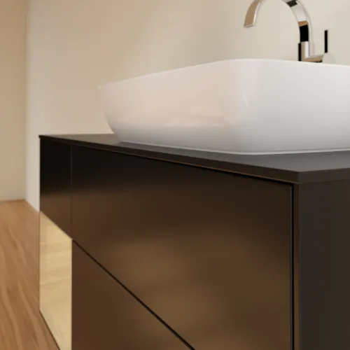 VILLEROY BOCH Toaletní skříňka Finion, s osvětlením, 3 výsuvy, 1200 x 603 x 501 mm, černý matný lak / dubová dýha / černé matné sklo #F802PCPD, obrázek 6