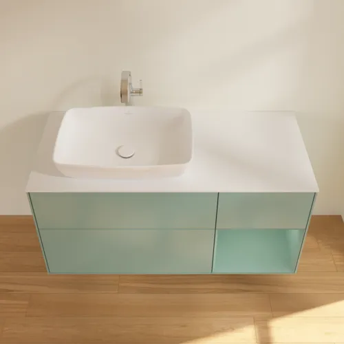 VILLEROY BOCH Toaletní skříňka Finion, s osvětlením, 3 výsuvy, 1200 x 603 x 501 mm, olivově matný lak / olivově matný lak / sklo bílé matné #F811GMGM, obrázek 4