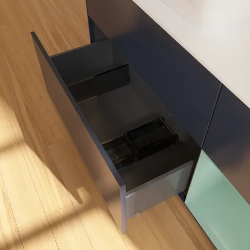 VILLEROY BOCH Toaletní skříňka Finion, s osvětlením, 3 výsuvy, 1200 x 603 x 501 mm, Midnight Blue Matt Lacquer / Olive Matt Lacquer / Glass White Matt #F811GMHG, obrázek 7