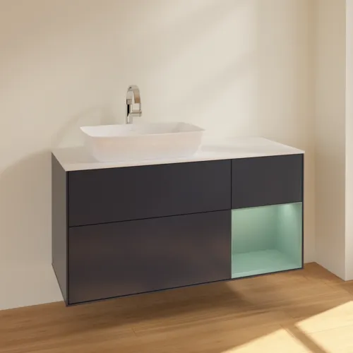 VILLEROY BOCH Toaletní skříňka Finion, s osvětlením, 3 výsuvy, 1200 x 603 x 501 mm, Midnight Blue Matt Lacquer / Olive Matt Lacquer / Glass White Matt #F811GMHG, obrázek 2