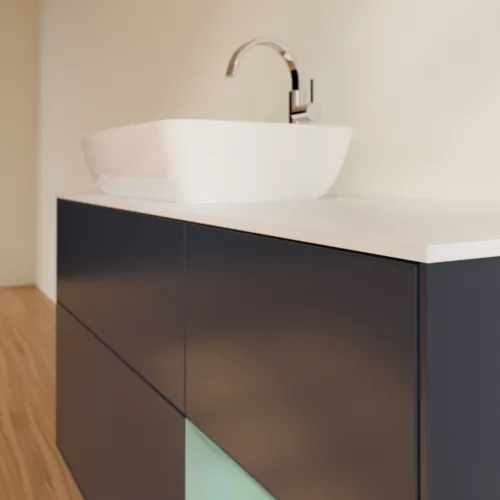 VILLEROY BOCH Toaletní skříňka Finion, s osvětlením, 3 výsuvy, 1200 x 603 x 501 mm, Midnight Blue Matt Lacquer / Olive Matt Lacquer / Glass White Matt #F811GMHG, obrázek 6