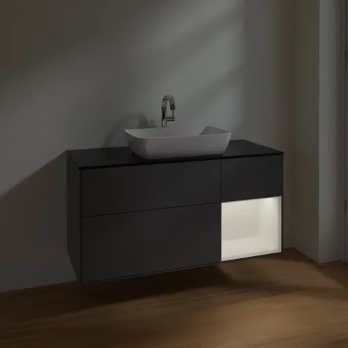 VILLEROY BOCH Toaletní skříňka Finion, s osvětlením, 3 výsuvy, 1200 x 603 x 501 mm, antracitový matný lak / bílý matný lak / černé matné sklo #F832MTGK, obrázek 5