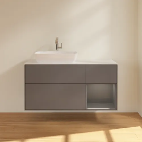 VILLEROY BOCH Toaletní skříňka Finion, s osvětlením, 3 výsuvy, 1200 x 603 x 501 mm, antracit matný lak / antracit matný lak / sklo bílé matné #F811GKGK, obrázek 3
