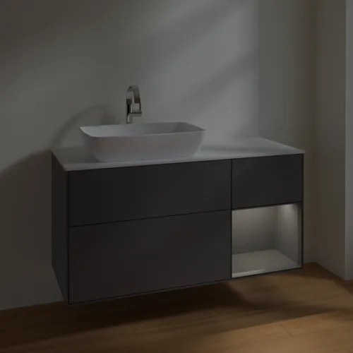 VILLEROY BOCH Toaletní skříňka Finion, s osvětlením, 3 výsuvy, 1200 x 603 x 501 mm, antracit matný lak / antracit matný lak / sklo bílé matné #F811GKGK, obrázek 5