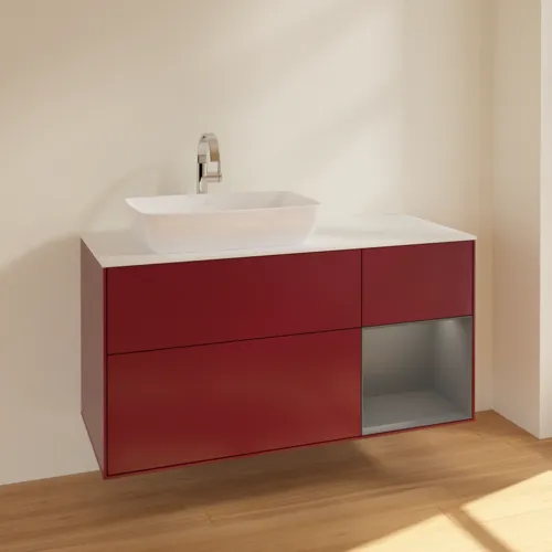 VILLEROY BOCH Toaletní skříňka Finion, s osvětlením, 3 výsuvy, 1200 x 603 x 501 mm, matný lak Pivoňka / matný lak Antracit / matné sklo Bílá #F811GKHB, obrázek 2