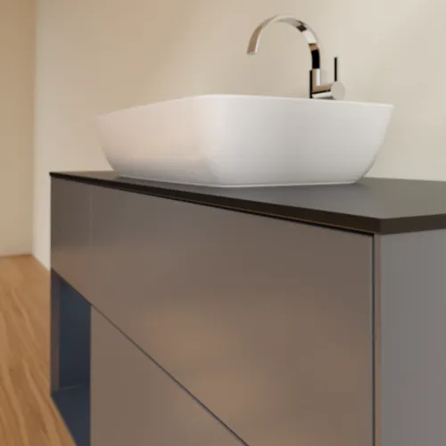 VILLEROY BOCH Toaletní skříňka Finion, s osvětlením, 3 výsuvy, 1200 x 603 x 501 mm, antracitový matný lak / půlnoční modrý matný lak / černé matné sklo #F822HGGK, obrázek 6