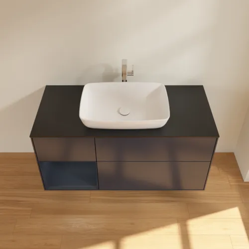 VILLEROY BOCH Toaletní skříňka Finion, s osvětlením, 3 výsuvy, 1200 x 603 x 501 mm, Midnight Blue Matt Lacquer / Midnight Blue Matt Lacquer / Glass Black Matt #F822HGHG, obrázek 4
