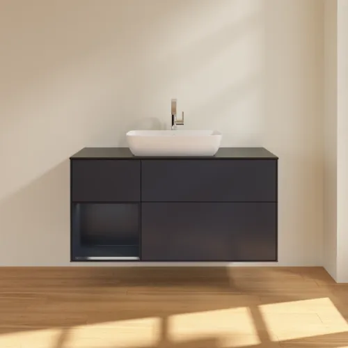 VILLEROY BOCH Toaletní skříňka Finion, s osvětlením, 3 výsuvy, 1200 x 603 x 501 mm, Midnight Blue Matt Lacquer / Midnight Blue Matt Lacquer / Glass Black Matt #F822HGHG, obrázek 3