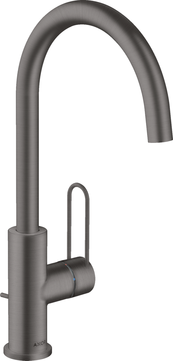 HANSGROHE AXOR Uno Páková umyvadlová baterie 240 s třmenovou rukojetí a s odtokovou soupravou s táhlem #38036340 - kartáčovaný černý chrom
