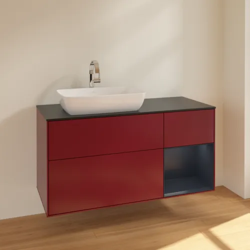VILLEROY BOCH Toaletní skříňka Finion, s osvětlením, 3 výsuvy, 1200 x 603 x 501 mm, Peony Matt Lacquer / Midnight Blue Matt Lacquer / Glass Black Matt #F812HGHB, obrázek 2