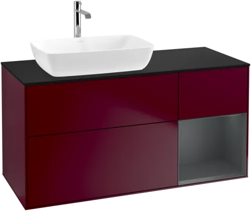 VILLEROY BOCH Toaletní skříňka Finion, s osvětlením, 3 výsuvy, 1200 x 603 x 501 mm, Peony Matt Lacquer / Midnight Blue Matt Lacquer / Glass Black Matt #F812HGHB
