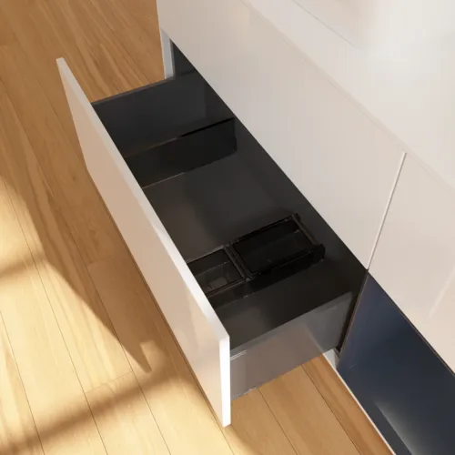 VILLEROY BOCH Toaletní skříňka Finion, s osvětlením, 3 výsuvy, 1200 x 603 x 501 mm, lesklý bílý lak / půlnoční modrý matný lak / bílé matné sklo #F811HGGF, obrázek 7