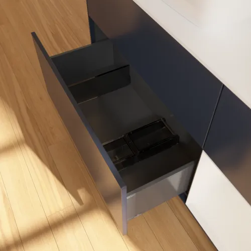 VILLEROY BOCH Toaletní skříňka Finion, s osvětlením, 3 výsuvy, 1200 x 603 x 501 mm, Midnight Blue Matt Lacquer / Glossy White Lacquer / Glass White Matt #F811GFHG, obrázek 7