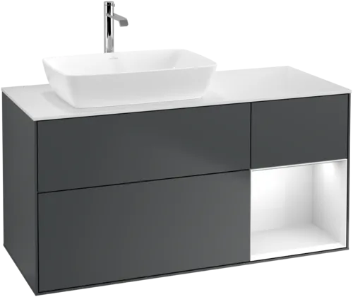 VILLEROY BOCH Toaletní skříňka Finion, s osvětlením, 3 výsuvy, 1200 x 603 x 501 mm, Midnight Blue Matt Lacquer / Glossy White Lacquer / Glass White Matt #F811GFHG, obrázek 1