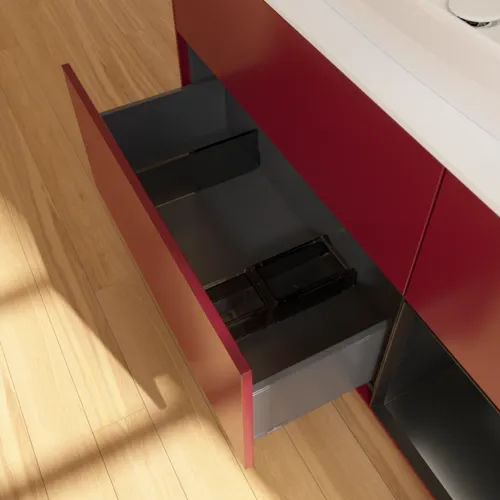 VILLEROY BOCH Toaletní skříňka Finion, s osvětlením, 3 výsuvy, 1200 x 603 x 501 mm, Pivoňka matný lak / Černý matný lak / Sklo bílé matné #F831PDHB, obrázek 7