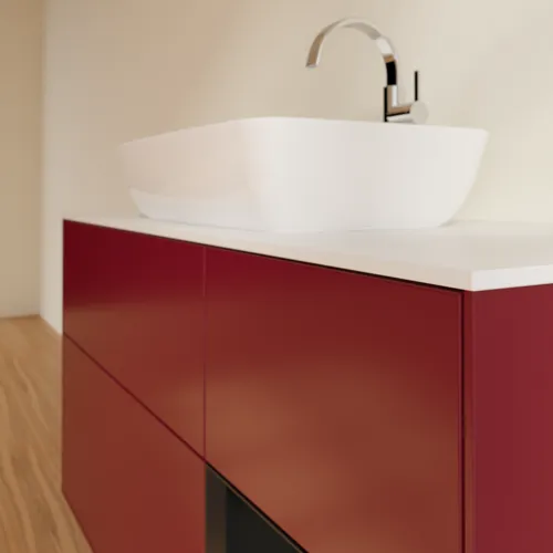 VILLEROY BOCH Toaletní skříňka Finion, s osvětlením, 3 výsuvy, 1200 x 603 x 501 mm, Pivoňka matný lak / Černý matný lak / Sklo bílé matné #F831PDHB, obrázek 6