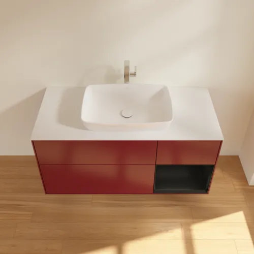 VILLEROY BOCH Toaletní skříňka Finion, s osvětlením, 3 výsuvy, 1200 x 603 x 501 mm, Pivoňka matný lak / Černý matný lak / Sklo bílé matné #F831PDHB, obrázek 4