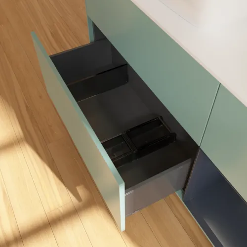 VILLEROY BOCH Toaletní skříňka Finion, s osvětlením, 3 výsuvy, 1200 x 603 x 501 mm, olivový matný lak / půlnoční modrý matný lak / bílé matné sklo #F811HGGM, obrázek 7