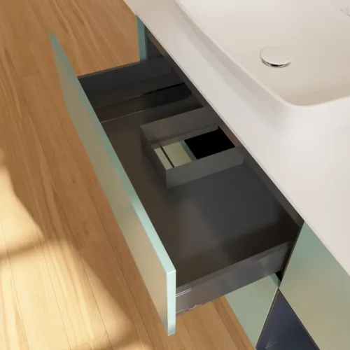 VILLEROY BOCH Toaletní skříňka Finion, s osvětlením, 3 výsuvy, 1200 x 603 x 501 mm, olivový matný lak / půlnoční modrý matný lak / bílé matné sklo #F811HGGM, obrázek 8