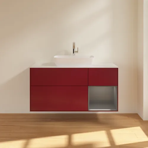 VILLEROY BOCH Toaletní skříňka Finion, s osvětlením, 3 výsuvy, 1200 x 603 x 501 mm, matný lak Pivoňka / matný lak Antracit / matné sklo Bílá #F831GKHB, obrázek 3