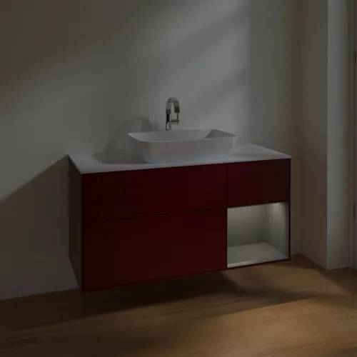 VILLEROY BOCH Toaletní skříňka Finion, s osvětlením, 3 výsuvy, 1200 x 603 x 501 mm, matný lak Pivoňka / matný lak Antracit / matné sklo Bílá #F831GKHB, obrázek 5