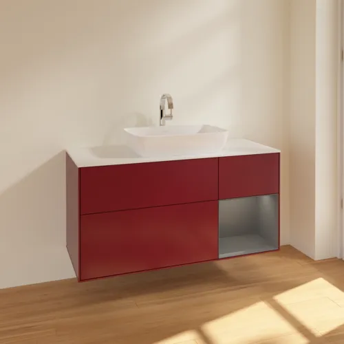 VILLEROY BOCH Toaletní skříňka Finion, s osvětlením, 3 výsuvy, 1200 x 603 x 501 mm, matný lak Pivoňka / matný lak Antracit / matné sklo Bílá #F831GKHB, obrázek 2
