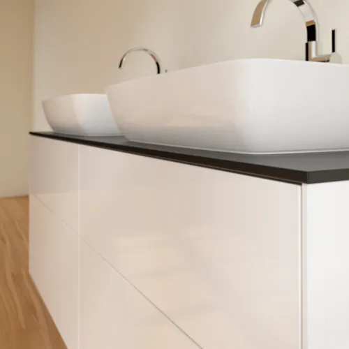 VILLEROY BOCH Toaletní skříňka Finion, 4 výsuvy, 1600 x 603 x 501 mm, lesklý bílý lak / černé matné sklo #F84200GF, obrázek 5