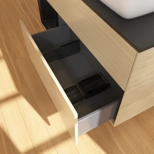 VILLEROY BOCH Toaletní skříňka Finion, s osvětlením, 3 výsuvy, 1200 x 603 x 501 mm, dubová dýha / černý matný lak / černé matné sklo #F802PDPC, obrázek 7