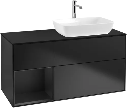 VILLEROY BOCH Toaletní skříňka Finion, s osvětlením, 3 výsuvy, 1200 x 603 x 501 mm, černý matný lak / černý matný lak / černé matné sklo #F802PDPD, obrázek 1