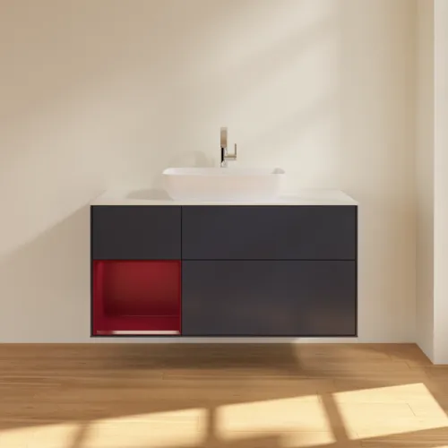 VILLEROY BOCH Toaletní skříňka Finion, s osvětlením, 3 výsuvy, 1200 x 603 x 501 mm, Midnight Blue Matt Lacquer / Peony Matt Lacquer / Glass White Matt #F821HBHG, obrázek 3