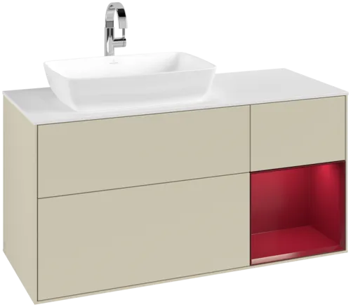 VILLEROY BOCH Toaletní skříňka Finion, s osvětlením, 3 výsuvy, 1200 x 603 x 501 mm, Silk Grey Matt Lacquer / Peony Matt Lacquer / Glass White Matt #F811HBHJ