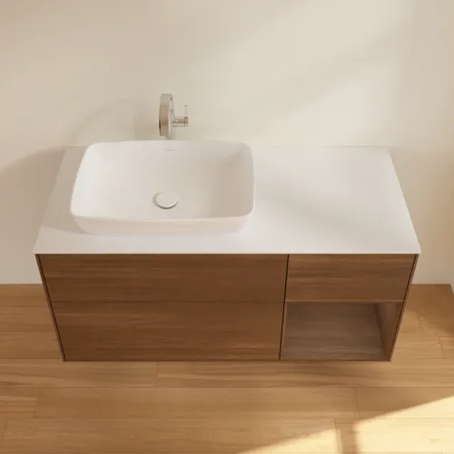VILLEROY BOCH Toaletní skříňka Finion, s osvětlením, 3 výsuvy, 1200 x 603 x 501 mm, ořechová dýha / ořechová dýha / sklo bílé matné #F811GNGN, obrázek 4