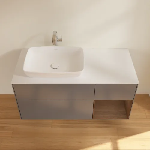 VILLEROY BOCH Toaletní skříňka Finion, s osvětlením, 3 výsuvy, 1200 x 603 x 501 mm, antracit matný lak / ořechová dýha / sklo bílé matné #F811GNGK, obrázek 4