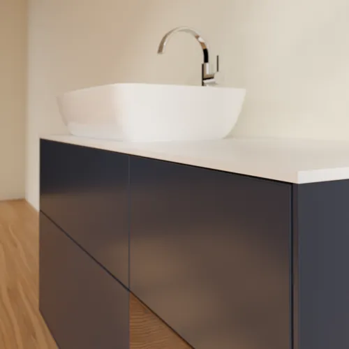 VILLEROY BOCH Toaletní skříňka Finion, s osvětlením, 3 výsuvy, 1200 x 603 x 501 mm, půlnočně modrý matný lak / ořechová dýha / bílé matné sklo #F811GNHG, obrázek 6