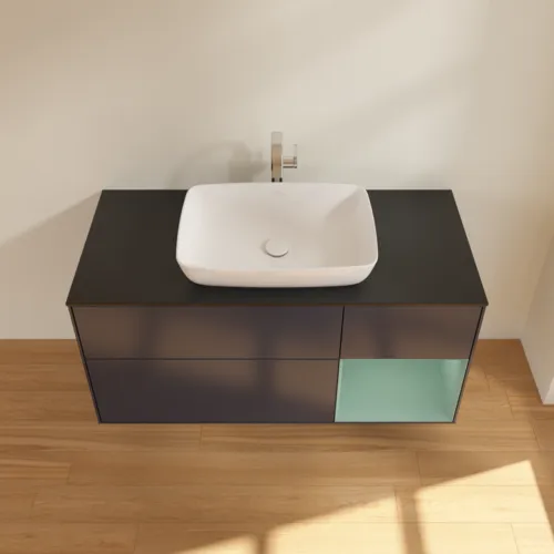 VILLEROY BOCH Toaletní skříňka Finion, s osvětlením, 3 výsuvy, 1200 x 603 x 501 mm, Midnight Blue Matt Lacquer / Olive Matt Lacquer / Glass Black Matt #F832GMHG, obrázek 4